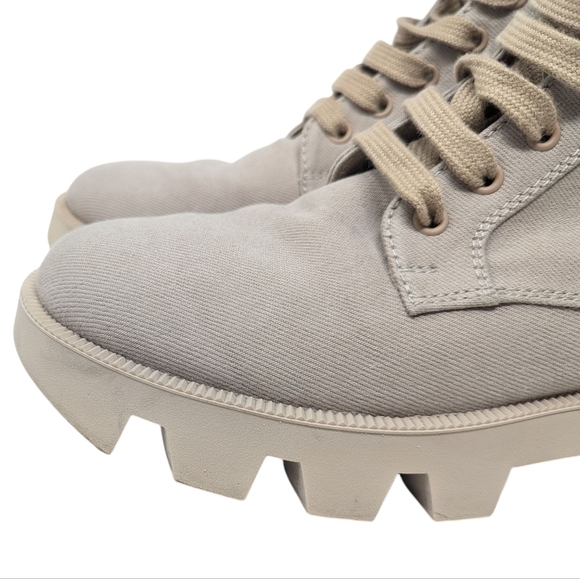 Prada Rocksand Light Beige Washed Denim Canvas Combat Lug Boots Size EU 38.5 - Picture 7 of 16